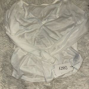 Dazy White Long Sleeve Henley Top